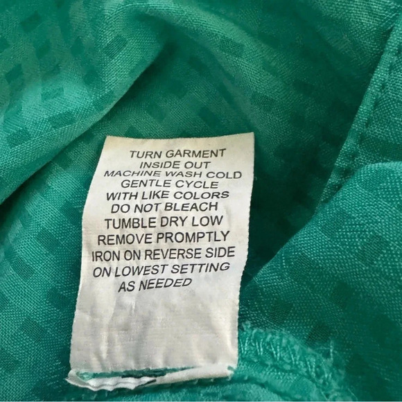 Notations XL Shirt Top Blue Check Button Up Tab Long Sleeve V Neck Semi Sheer - Picture 8 of 8